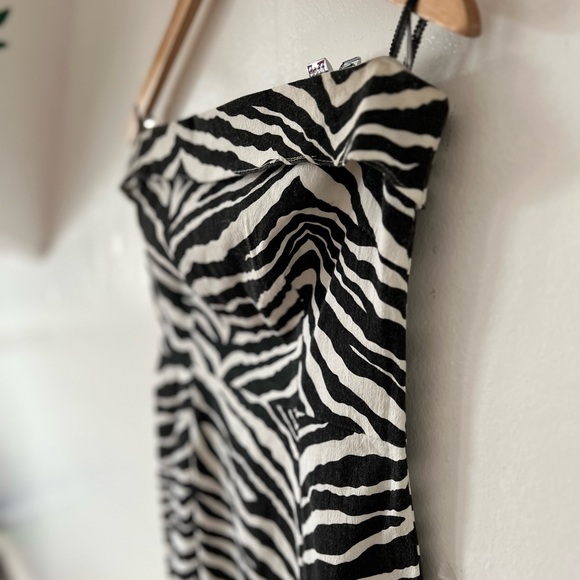 EUC VTG 90s L zebra stripe strapless dresss cotton/lycra side slits - Picture 12 of 16